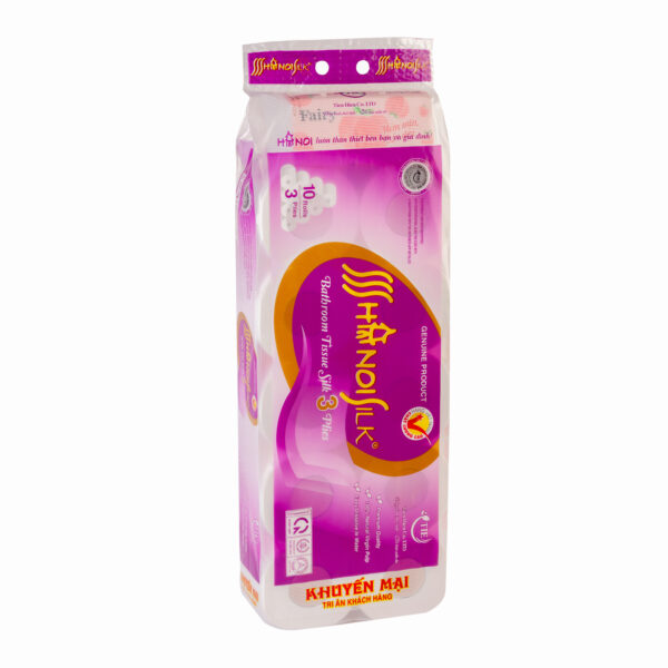 Giấy vệ sinh Hanoi Silk 10 cuộn 3 lớp Tím (có lõi) - Image 3
