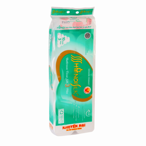 Giấy vệ sinh Hanoi Silk 10 cuộn 3 lớp Xanh (không lõi) - Image 3